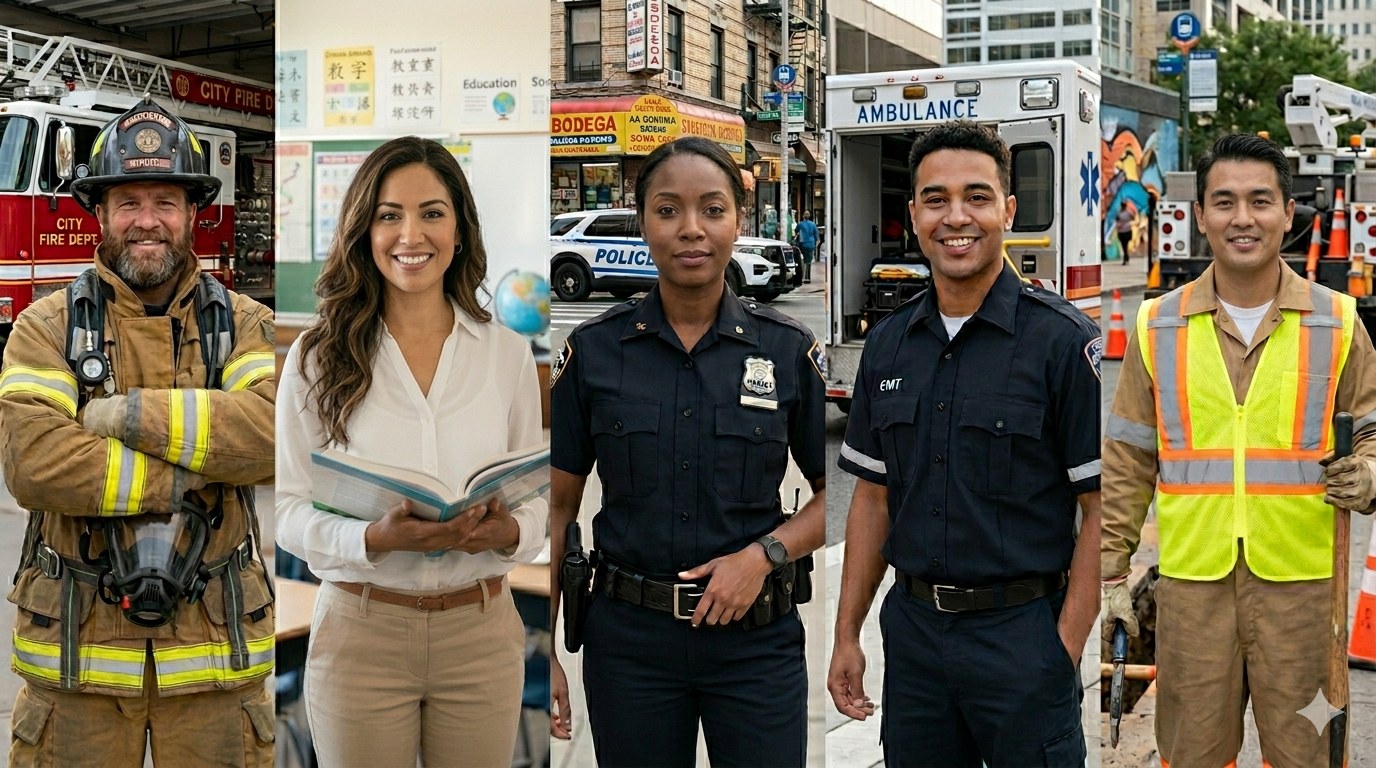 Firefighters, teachers, police officers, EMTs, and city workers — the public employees VestingView is built for